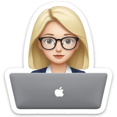 Young woman in front of laptop working from home. Create the second image with a white sticker background. sticker