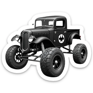 1:10 off-road lcg short wheelbase jumping Basher CatWoman’s 1934 blackened tarnished Darth Vader hotrod ford jaguar rc pickup (extra wide low-profile rock climbing tires without fenders) sticker