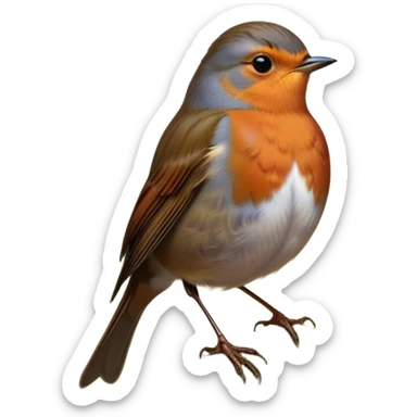 Cinematic Noble Robin Portrait Emoji, Poised and dignified, with a delicate, rounded build, a soft rust-red breast, gentle inquisitive eyes, and a small, refined beak, Simplified yet sharp and sophisticated features, highly detailed, glowing with a soft, warm glow, high shine, intelligent and graceful, stylized with an air of woodland charm, focused and attentive, soft glowing outline, capturing the essence of a watchful and confident robin that appears ready to flutter out of the screen with effortless authority! sticker