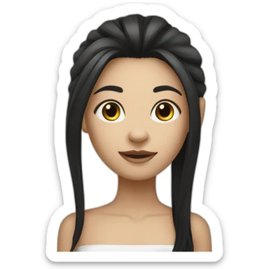 White skin Girl with straight black hairs and big lion sticker