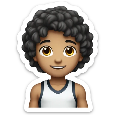 a beautiful pretty young 5 year old boy that looks super cute with dark eyes and dark hair and is wearing a sporty but simple outfit since he loves sports sticker