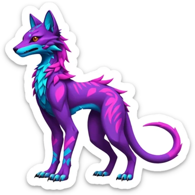 Neon-colored fantasy feline-vernid-sergal-protogen-primagen-fursona animal creature full body with intricate markings  sticker