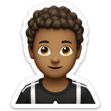 menino com  9 anos camiseta da adidas preta e branca cabelo marrom e fone de ouvido preto sticker