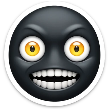 An all black scene with two blowing white eyes and teeth sticker