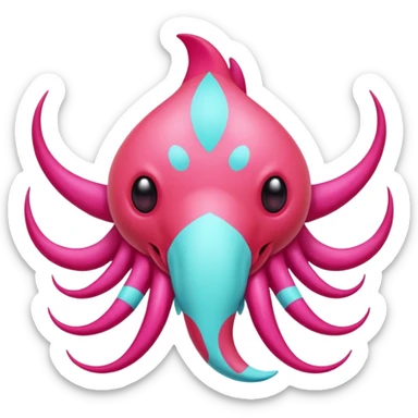 Epic complex detailed sanguine-red magenta pink white pastel realistic aesthetic-scenic-Fakémon-Trico-Sergal-Serval-Vernid-creature (full body) with cyan markings  sticker