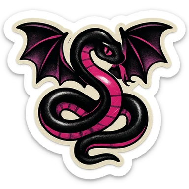 gothic snake black and pink with bat wings retro stickers style sticker