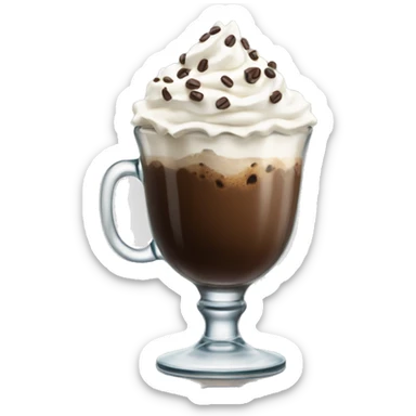 coffee with whipped cream and chocolate chips in a clear glass sticker