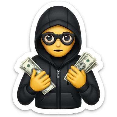 Robber with money na mão direita com uma blusa de frio preta  sticker
