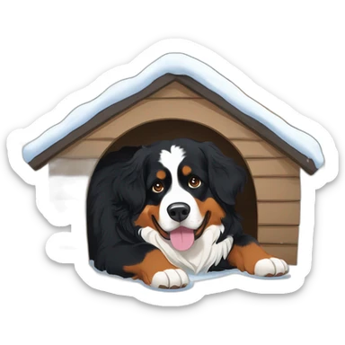 bernese mountain dog is lying on its back in a snow house sticker