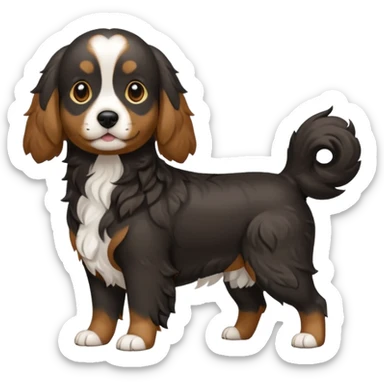 Black medium size mixed cocker shitsu dog, stand like full body dog emoji sticker