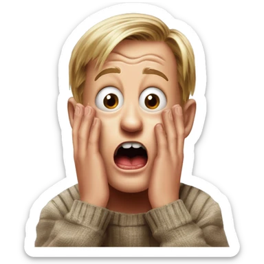 kevin McCallister from Home Alone, putting both hands on his face and screaming of fear. bring the hands down lik he is putting on his cheeks. sticker