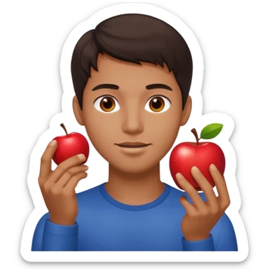 I want you to create an emoji of a spanish sergeant,  He should be a young guy with dark brown hair, brown eyes, his skin color like he’s tan and he’s eating an apple  sticker