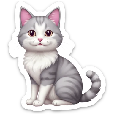 grey and white cat doing a big long stretch reaching up into the air sticker