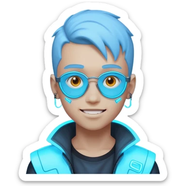boy neon cyberpunk light blue happy sticker