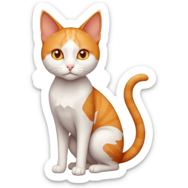 full body of tiny + skinny ginger and white cat with deep orange eyes and triangular shaped face sticker