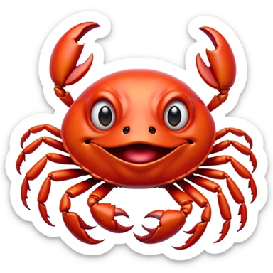 Cinematic Realistic Comical Crab Portrait Emoji, Head tilted dramatically with an exaggeratedly amused expression, featuring a striking, glossy red shell with bold natural textures and a whimsically formed face with wide, expressive eyes full of playful disbelief, rendered with lifelike detail and vibrant coastal hues, high shine, dramatic yet playful, styled with an air of cheeky seaside mischief, soft glowing outline, capturing the essence of a spirited and over‐the‐top crab that looks ready to pinch its way into viral fame! sticker