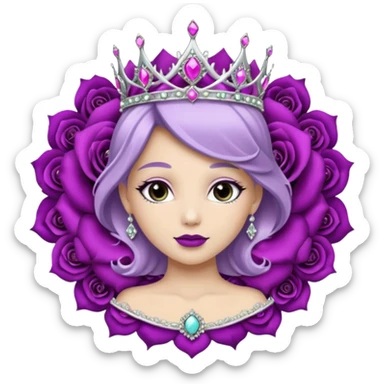 Purple rose flower, silver circle plaque, silver tiara sticker