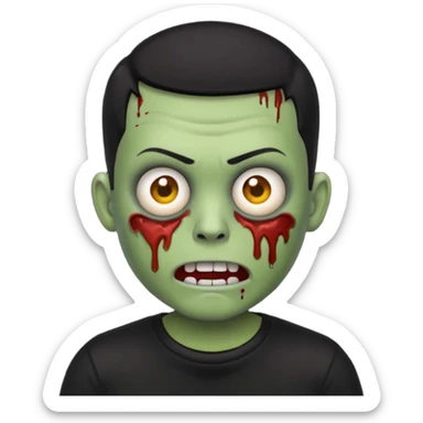 zombie emoji with buzz cut black hair and black t-shirt sticker