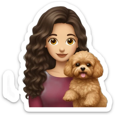 girl Ukrainian dark long  hair holding golden brown maltipoo sticker