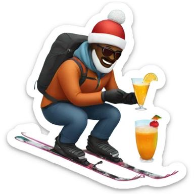 Man snow skiing with a cocktail in hand sticker