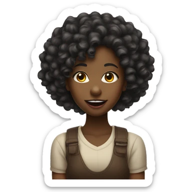 A black girl with curly hair sticking out her tongue upwards her nose sticker
