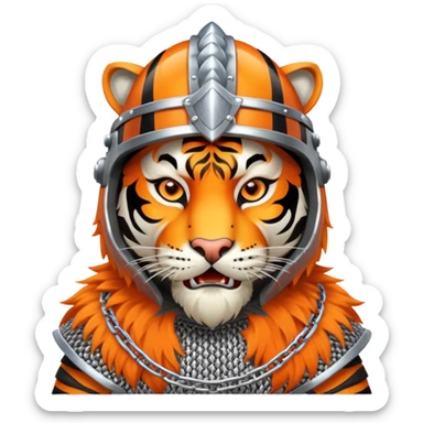 Russian bogatyr tiger with helmet and chainmail sticker