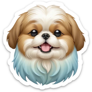 Cinematic Cute Yawning Shih Tzu Portrait Emoji, Head gently tilted with an irresistibly cute yawn and sleepy, half-closed eyes, showcasing a luxurious, fluffy fur in gentle pastel tones, simplified yet endearingly detailed, glowing with a soft, drowsy radiance, high shine, exuding tender, sleepy charm, styled with a delicate, soft glowing outline, capturing the essence of a Shih Tzu caught in a moment of adorable, sleepy bliss! sticker
