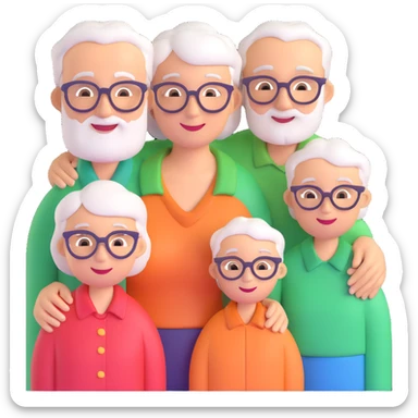 3D icon of a family: multigenerational (grandparent, parent, child), grouped together, supportive and loving sticker