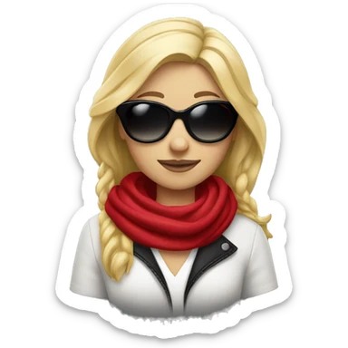 Blond girl wearing cherry red scarf and black sunglases sticker