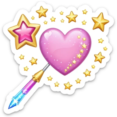 wand with a shooting star pink heart instead of a star at the end of a wand emoji sticker