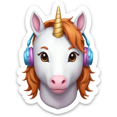 headphone wearing unicorn with ginger  hair sticker