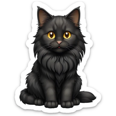 cinematic-cute black-maine-coon-cat-full-body-on all fours-emoji,-head-tilted-playfully-and-inquisitively,-sleek--black-fur,-simplified-yet-adorable-features,-highly-detailed,-glowing-with-a-warm,-friendly-glow -simplified-yet-realistic sticker