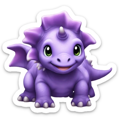 cute purple triceratops dino baby sticker