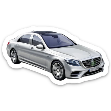 Mercedes-Benz S-Class (2022) – cinematic-realistic Mercedes-Benz S-Class, its sleek silver body cutting through the city streets, a symbol of refinement and prestige. The air suspension glides over uneven terrain, while the driver enjoys the serene comfort of the cabin, surrounded by cutting-edge technology. sticker