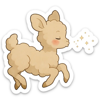 vanilla-colored cloud doe, floating with rosy cheeks and blowing sparkles, ghibli style sticker