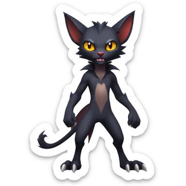 Black cool vampiric Noivern-Litten-Lykoi-Caracal-Fakemon with big bat ears full-body sticker