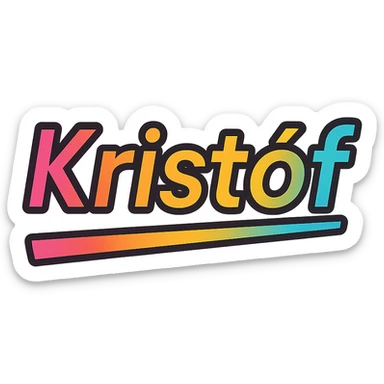 Kristóf name in modern colorful gradient font with dark outline, partially or fully underlined with dynamic slanted underline, transparent background, in the style of the sample images sticker