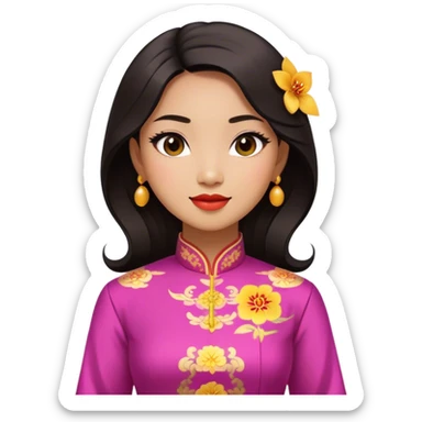 Cinematic Realistic Ao Dai Pop Culture Emoji, featuring an elegant portrayal of the traditional Vietnamese dress rendered with graceful textures and vibrant, cultural lighting. sticker