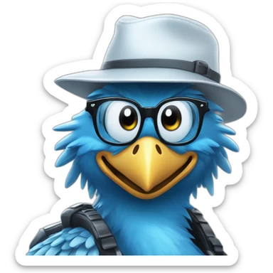 Crazy funny Cyberpunk Articuno head with human white teeth and beautiful smile wearing glasses and hat sticker