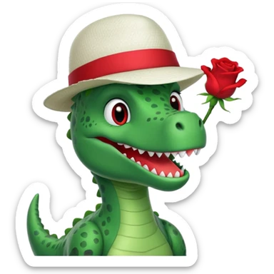 Dorothy the Dinosaur from The Wiggles with white hat with red rose, green skin sticker