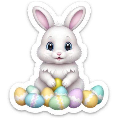 cute Easter bunny with Easter eggs sticker