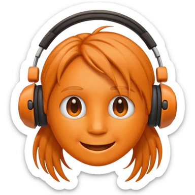 Orange happy face emoji with a couple of hair,headphones,and antennas. sticker