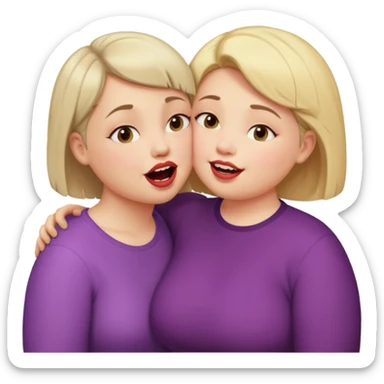Chubby little woman kissing tall woman with huge teeth and short hair sticker