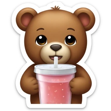 Cute brown teddy bear drinks boba tea sticker