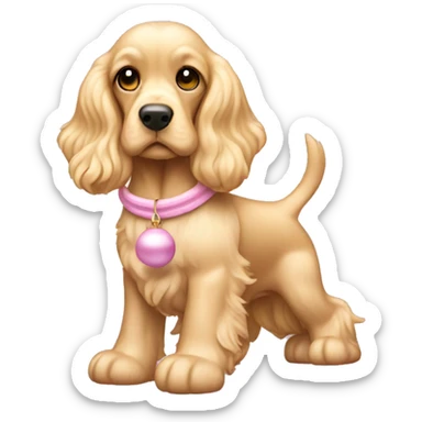 Blond cocker spaniel wearing two light pink sleighbell sticker