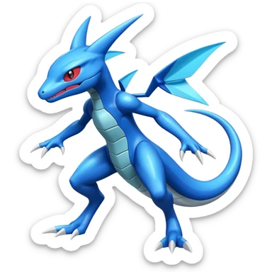 Shiny Blue Smooth Glossy Soft Salamence-Greninja-Inteleon-Scizor-Greninja-Genesect-Bisharp-Pokémon-Fusion, full body sticker