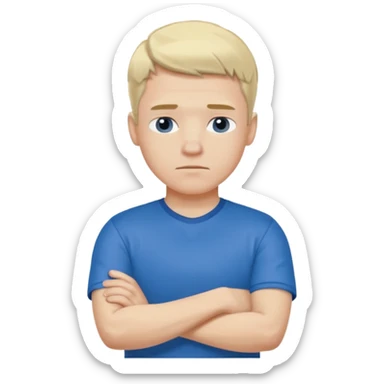 Pale blond man in blue football t shirt crossed arms (he is cold trembling ) sticker
