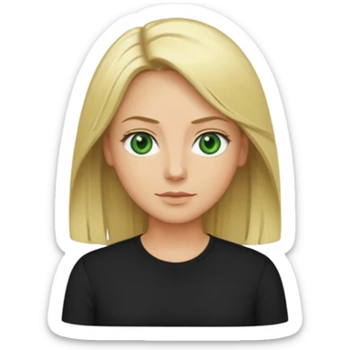 40 yr old blonde straight hair green eyes black shirt sticker