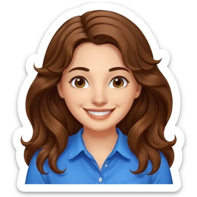 30 yr old italian woman, long brown wavy hair, big brown eyes, huge smile, bright blue shirt, no bangs, a bit chubby sticker