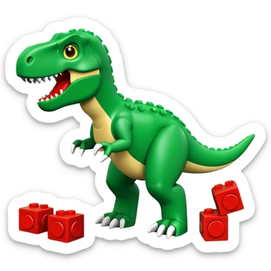 A cute green t-rex playing with LEGO bricks sticker